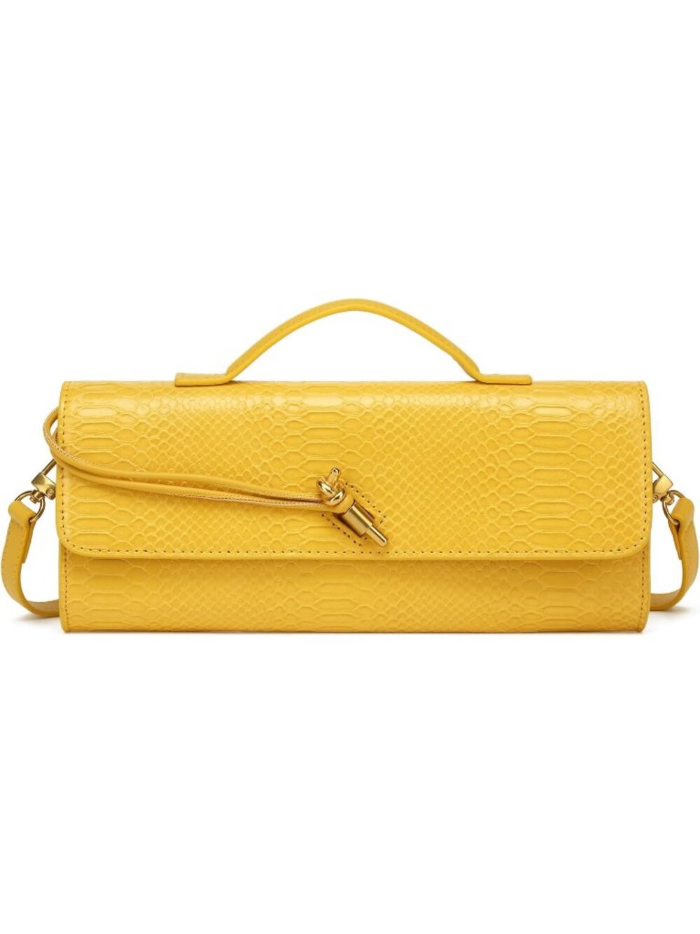 Women's Yellow Leather Clutch Crocodile Print Evening Crossbody Tote Bag